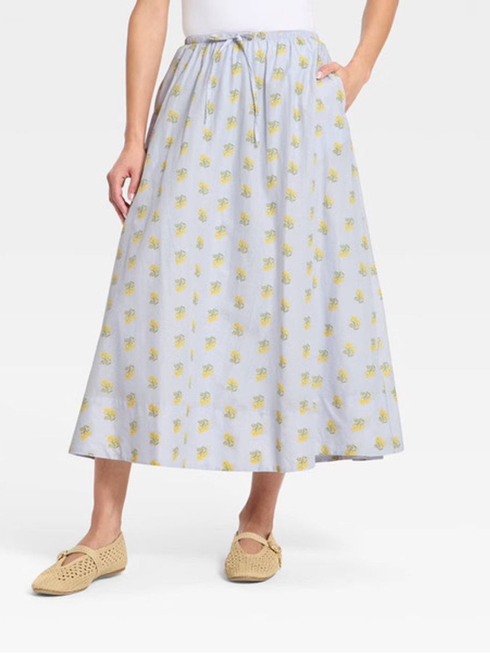 Target Universal Thread Blue Maxi Skirt with Yellow Floral Motif
